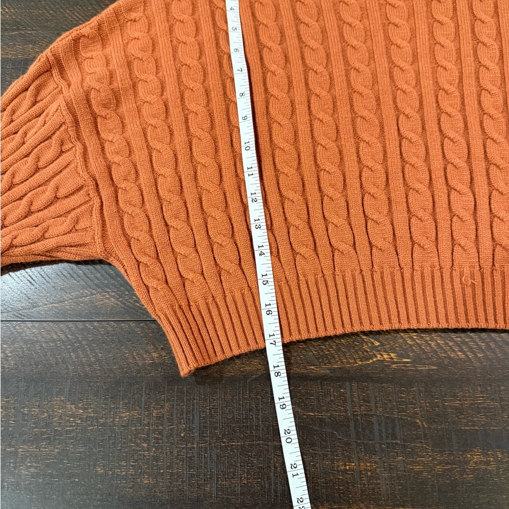 Altar’d State Rust Cable Knit Cropped Sweater Balloon Sleeve Cozy Boho Large - Picture 6 of 10